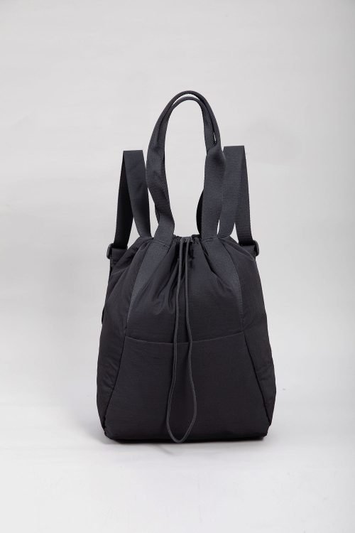 Drawstring Nylon Tote - Black