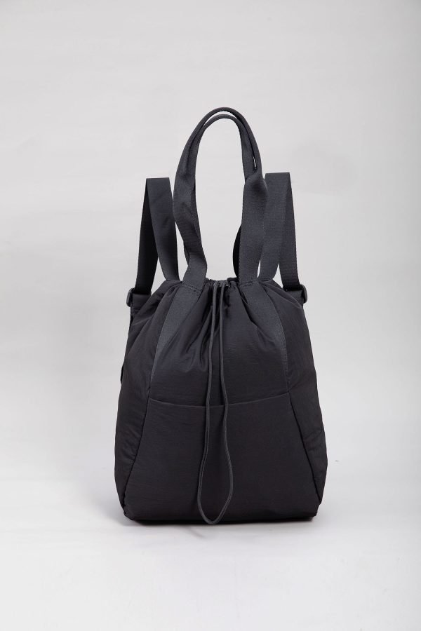Drawstring Nylon Tote - Black
