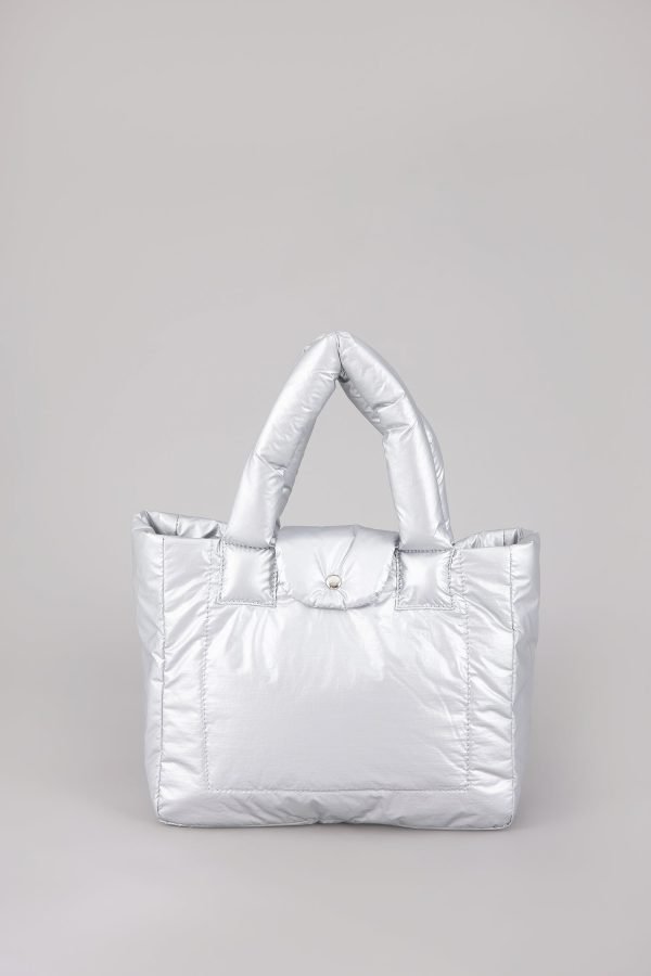 Top Handle Puffer Tote - Silver