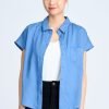 Cap Sleeve Blouse - Denim Blue