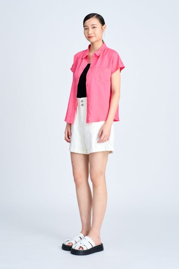 Cap Sleeve Blouse - Hot Pink