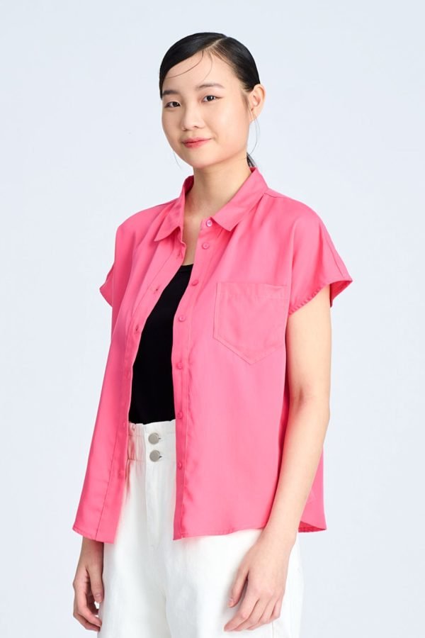 Cap Sleeve Blouse - Hot Pink