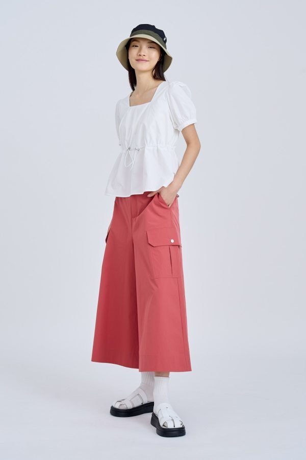 Drawcord Peplum Top - Cream