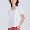 Drawcord Peplum Top - Cream