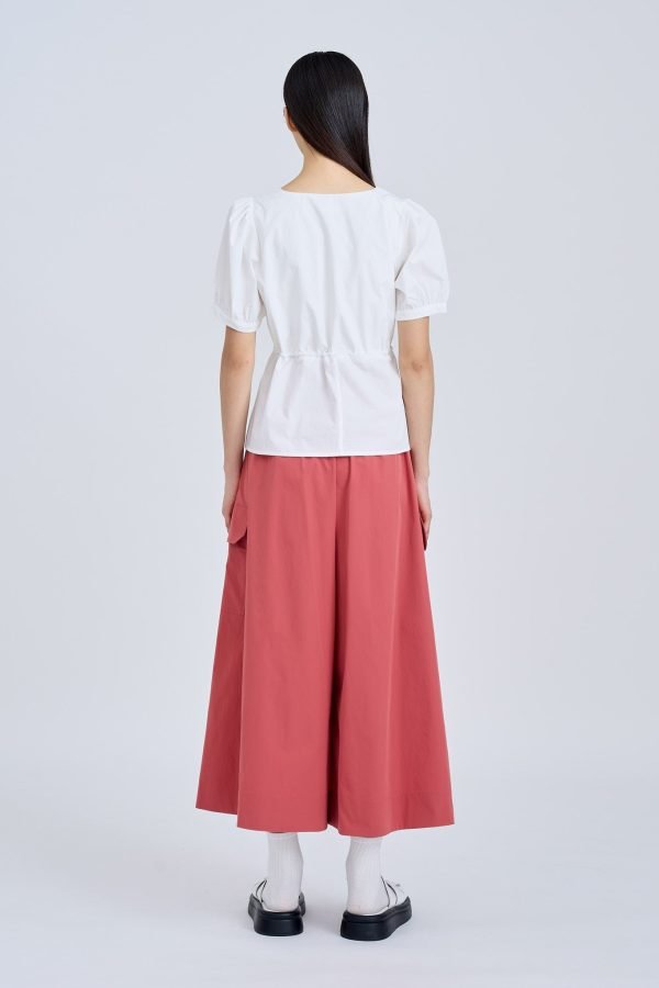 Drawcord Peplum Top - Cream
