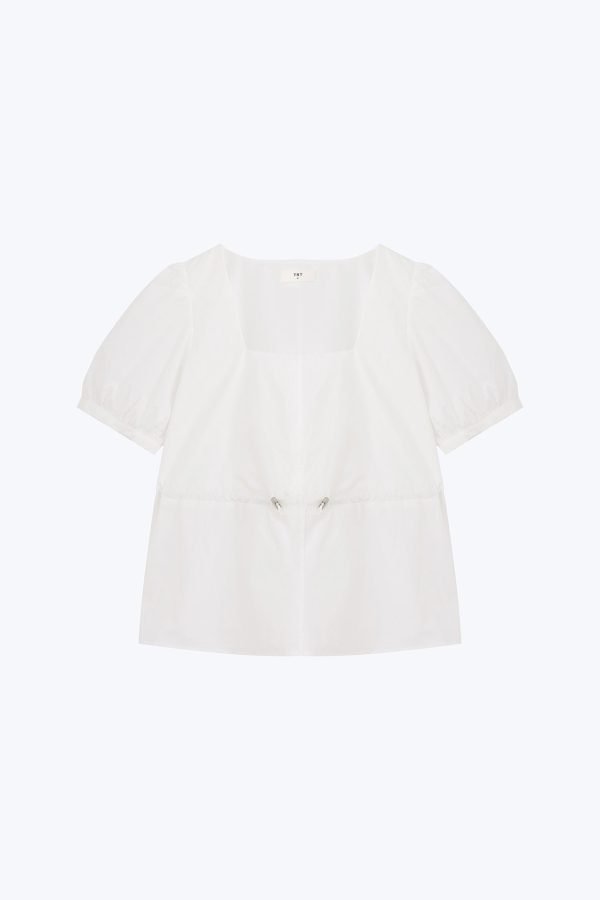 Drawcord Peplum Top - Cream