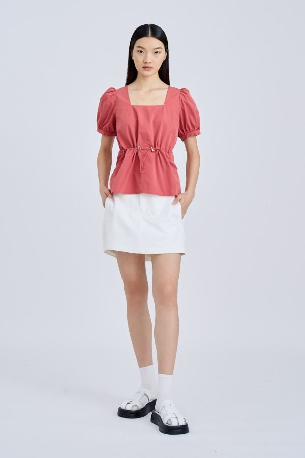 Drawcord Peplum Top - Dusty Cedar