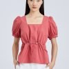 Drawcord Peplum Top - Dusty Cedar