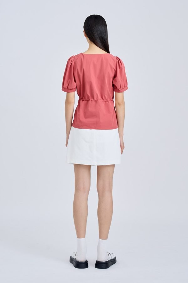 Drawcord Peplum Top - Dusty Cedar