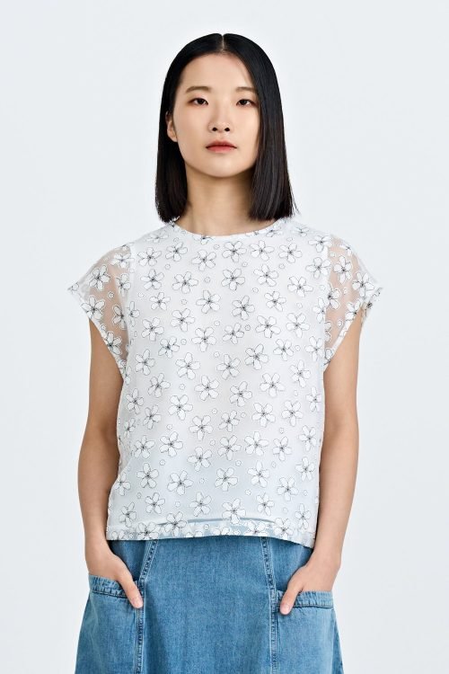 Floral Cap Sleeve Blouse - Cream