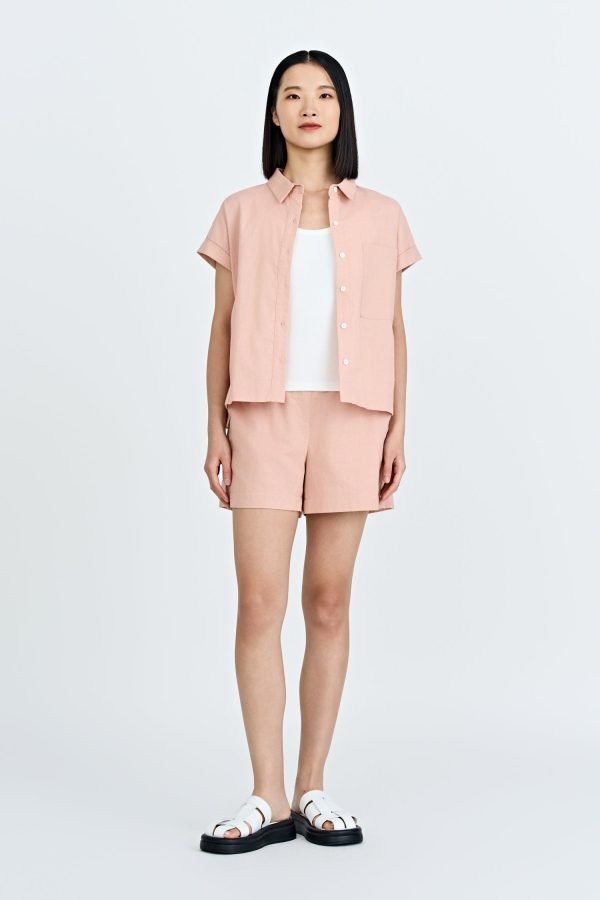 CB001700H_BLUSH-1 Roll Up Cuff Blouse - Blush