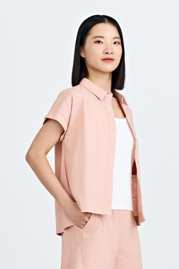CB001700H_BLUSH-2-2 Roll Up Cuff Blouse - Blush