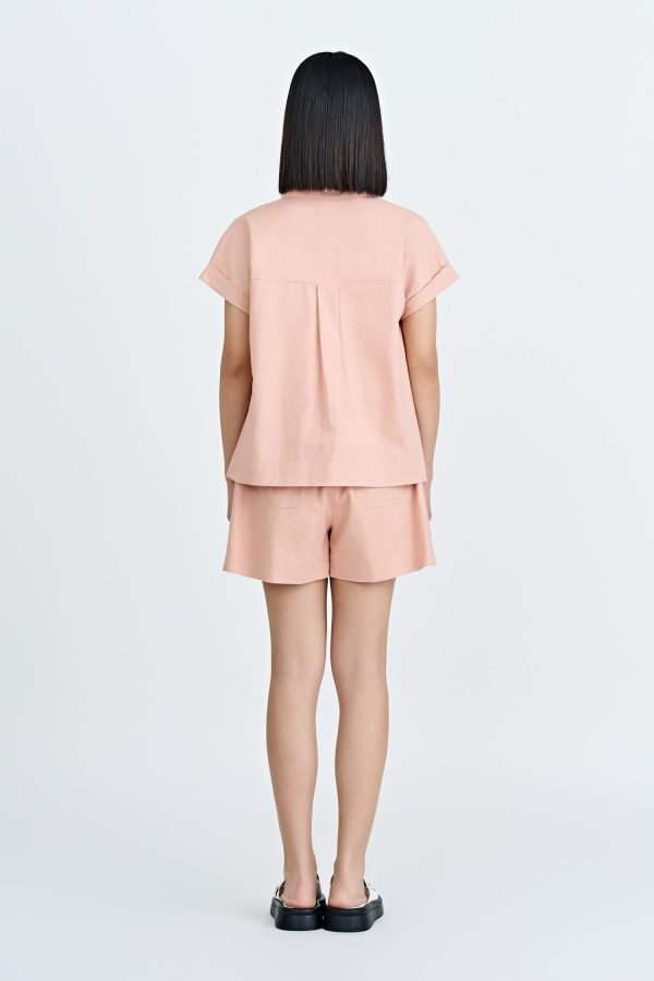 CB001700H_BLUSH-3 Roll Up Cuff Blouse - Blush
