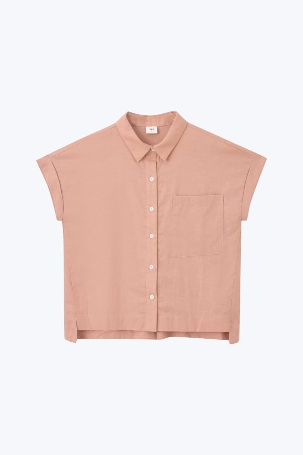 CB001700H_BLUSH Roll Up Cuff Blouse - Blush