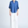 Cotton Collared Blouse - Denim Blue