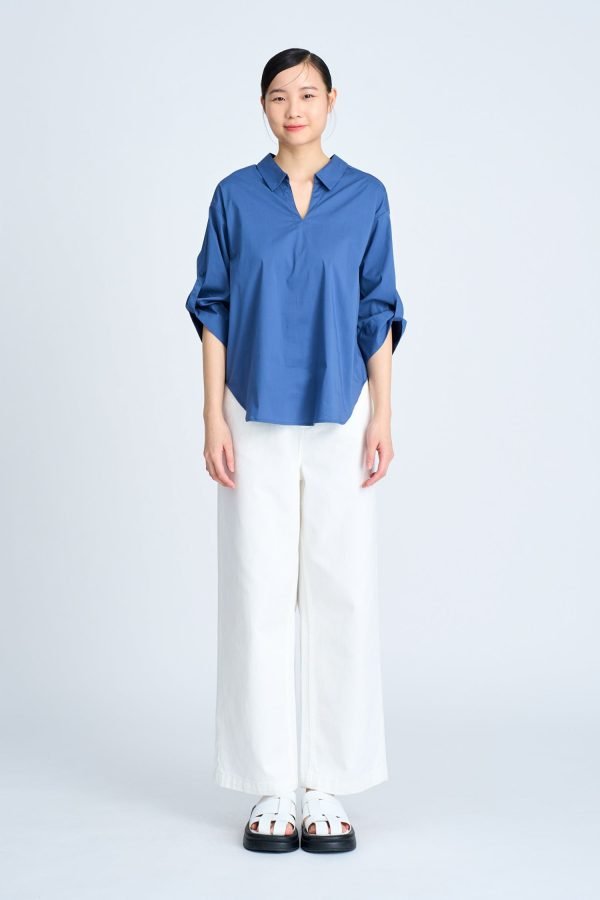 Cotton Collared Blouse - Denim Blue