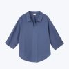 Cotton Collared Blouse - Denim Blue