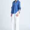Cotton Collared Blouse - Denim Blue