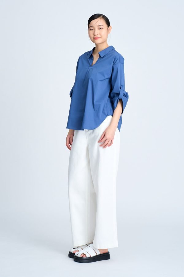 Cotton Collared Blouse - Denim Blue