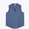 Notched Collar Sleeveless Blouse - Denim Blue