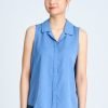 Notched Collar Sleeveless Blouse - Denim Blue