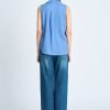 Notched Collar Sleeveless Blouse - Denim Blue