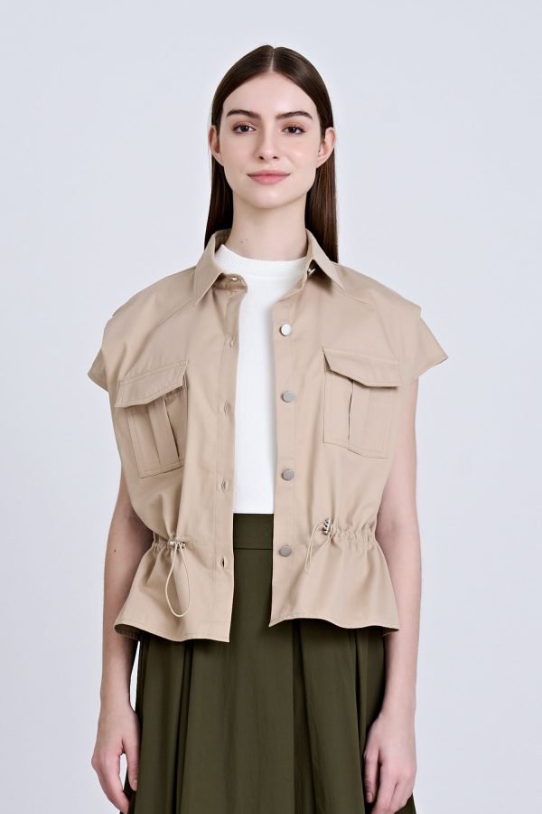 CBV001501W_KHAKI-1_copy Drawcord Blouse - Khaki