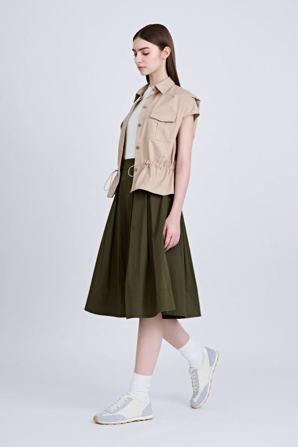 CBV001501W_KHAKI-2 Drawcord Blouse - Khaki