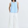 Striped Keyhole Sleeveless Blouse - Stripes Blue