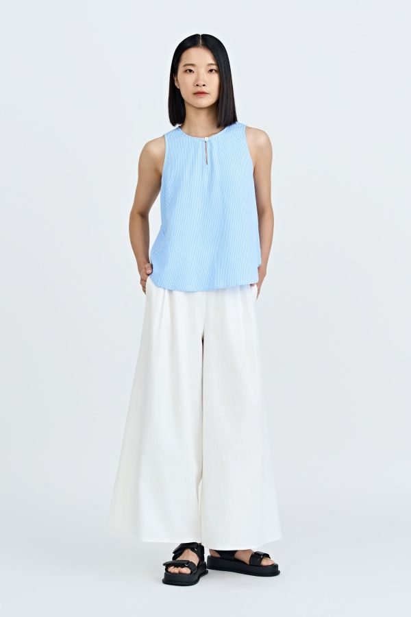 Striped Keyhole Sleeveless Blouse - Stripes Blue