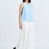 Striped Keyhole Sleeveless Blouse - Stripes Blue