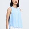 Striped Keyhole Sleeveless Blouse - Stripes Blue