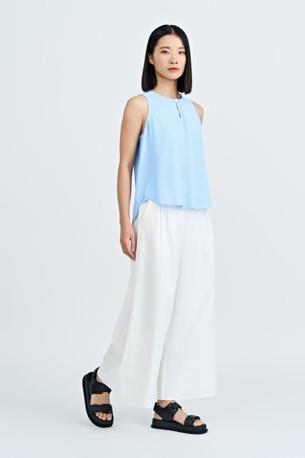 Striped Keyhole Sleeveless Blouse - Stripes Blue