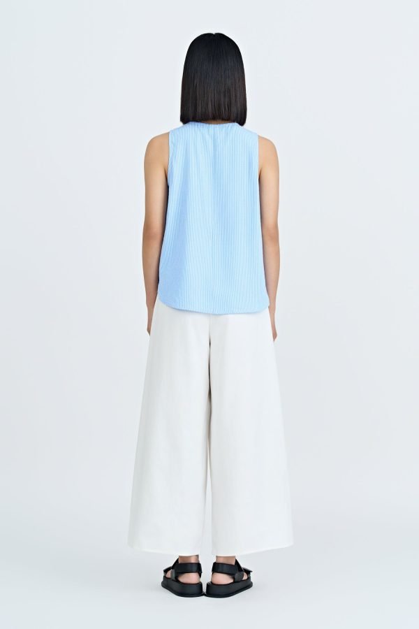 Striped Keyhole Sleeveless Blouse - Stripes Blue