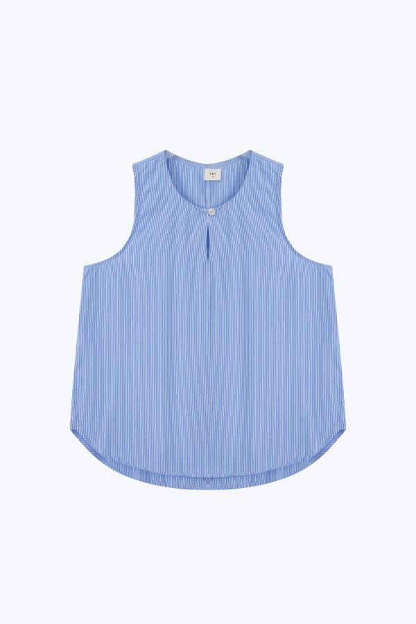 Striped Keyhole Sleeveless Blouse - Stripes Blue