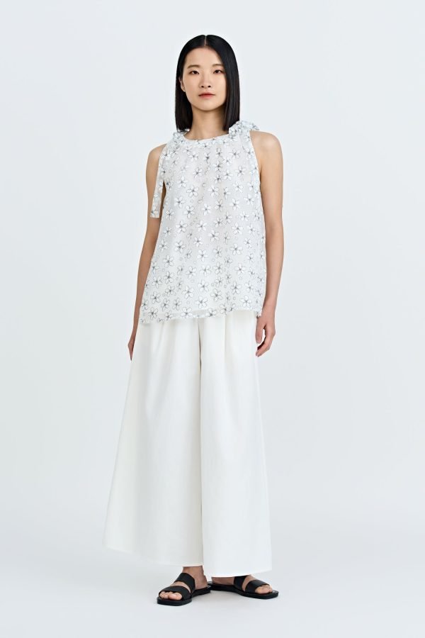 Floral Bow Tie Top - Cream
