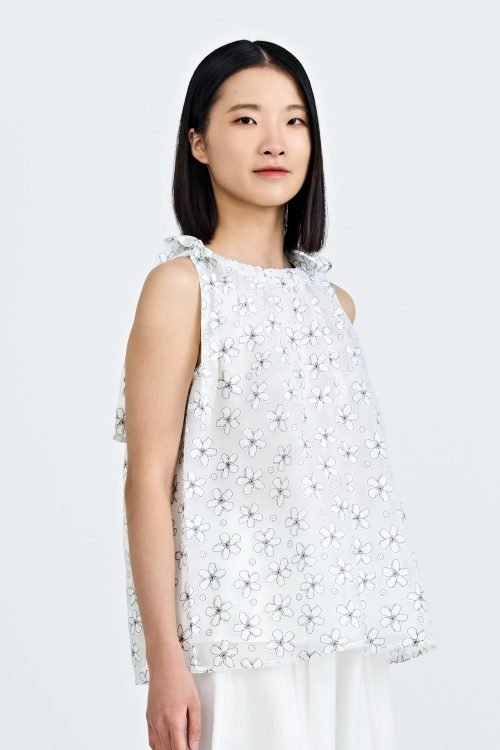 Floral Bow Tie Top - Cream