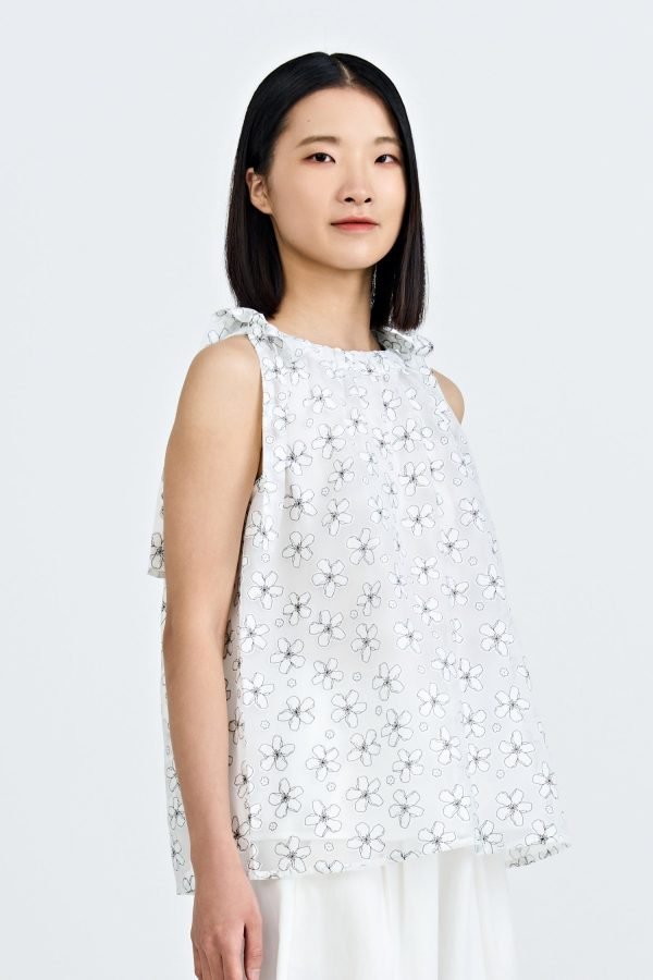 Floral Bow Tie Top - Cream