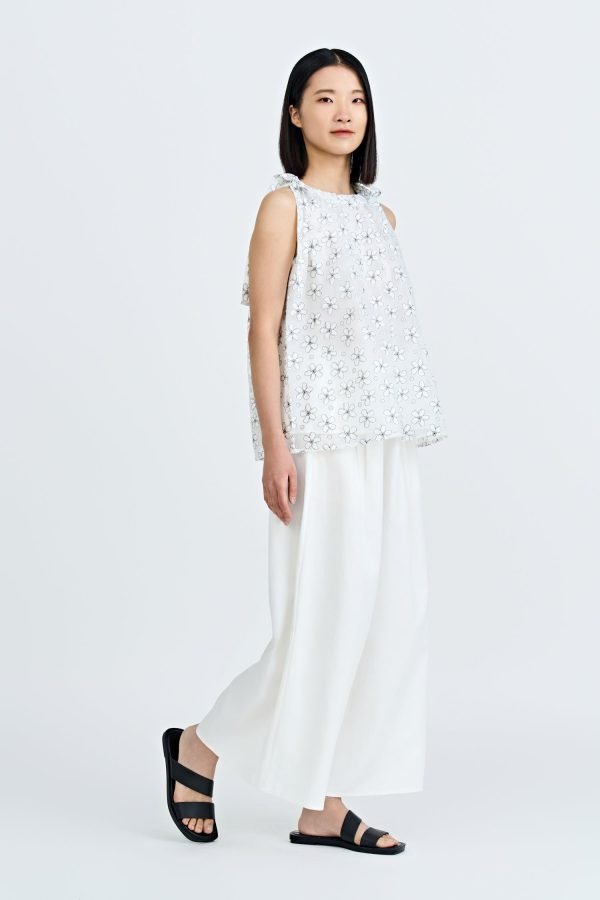 Floral Bow Tie Top - Cream