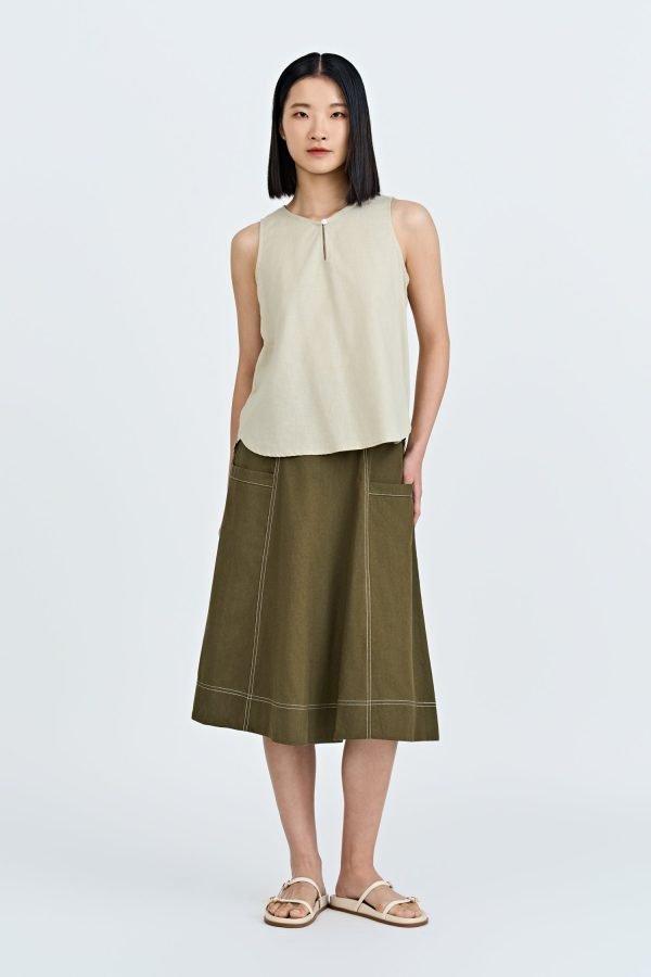 Keyhole Sleeveless Blouse - Sand