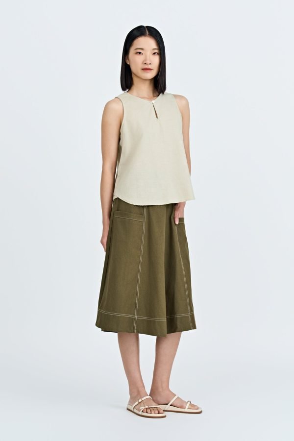 Keyhole Sleeveless Blouse - Sand