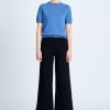 Knitted Ribbed Collar Top - Denim Blue