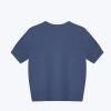 Knitted Ribbed Collar Top - Denim Blue