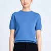 Knitted Ribbed Collar Top - Denim Blue