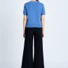 Knitted Ribbed Collar Top - Denim Blue