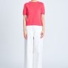 Knitted Ribbed Collar Top - Hot Pink