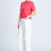 Knitted Ribbed Collar Top - Hot Pink