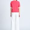 Knitted Ribbed Collar Top - Hot Pink