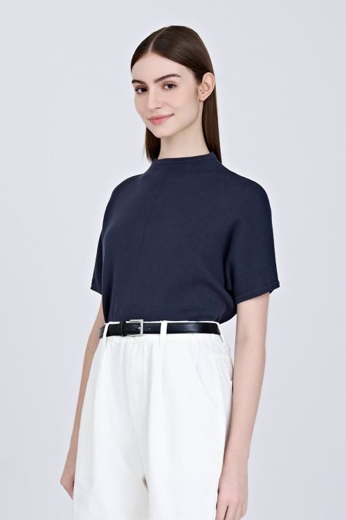 Knitted Funnel Neck Dolman Top - Cream