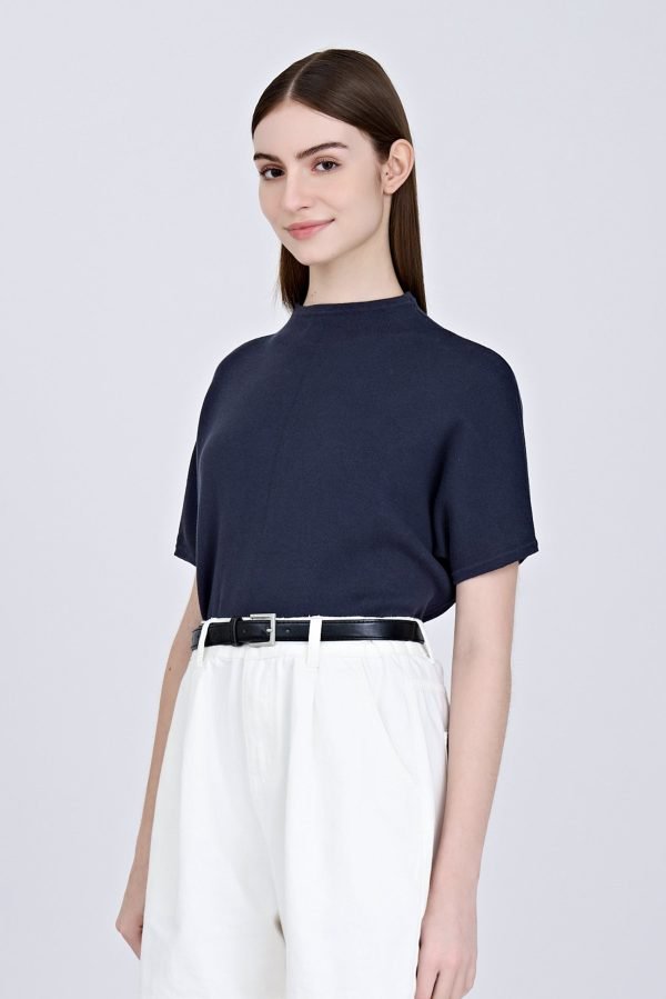 Knitted Funnel Neck Dolman Top - Cream